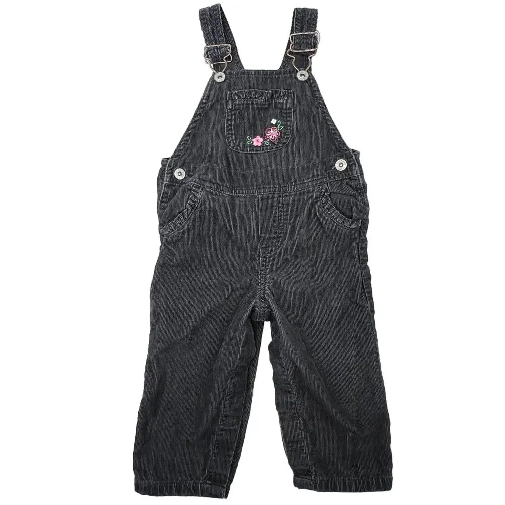 Vintage OshKosh B'Gosh Floral Black Corduroy Vestbak Overalls